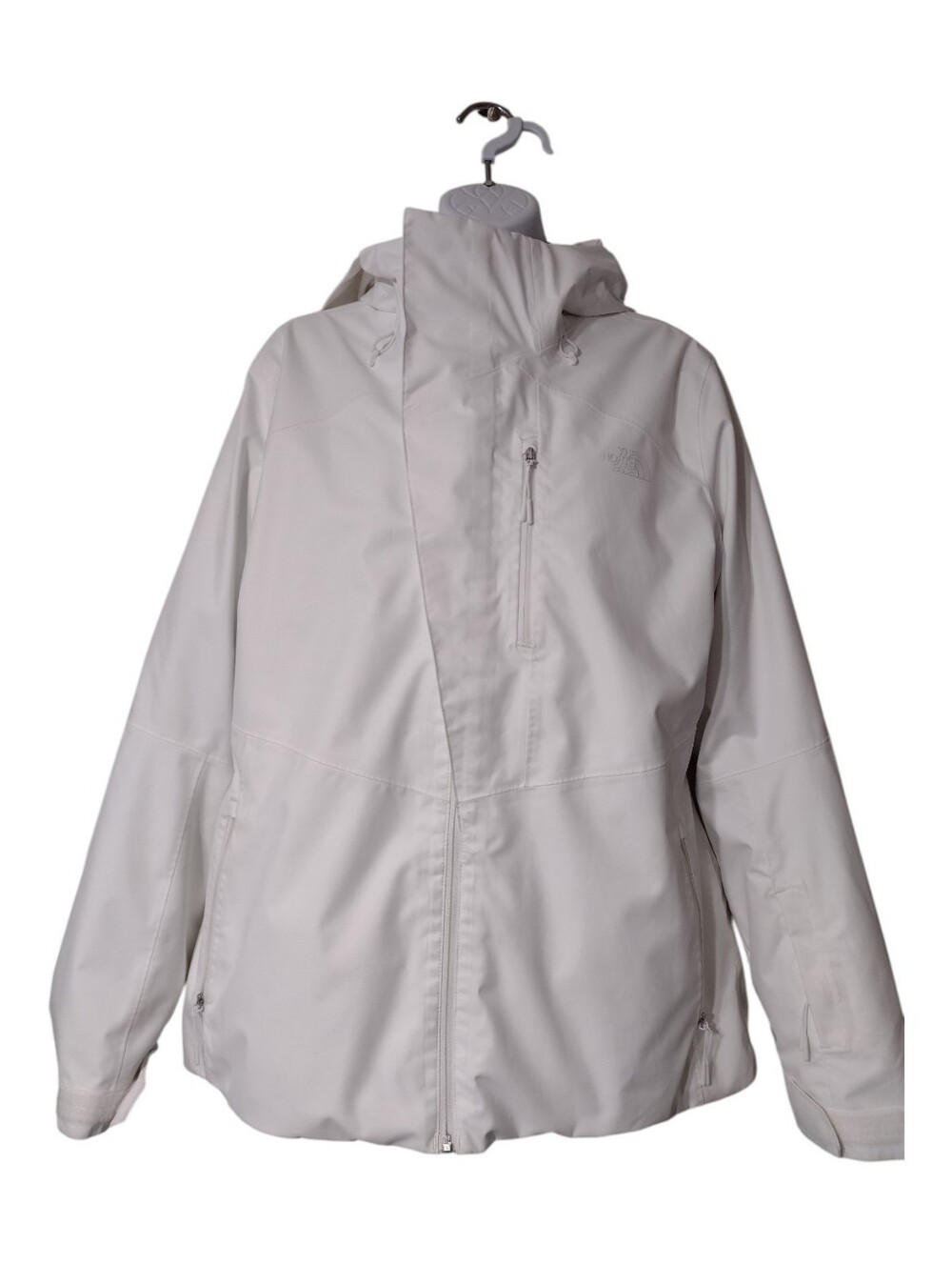 The North FaceWomens Blue and White Hooded Ski Jacket XL .
